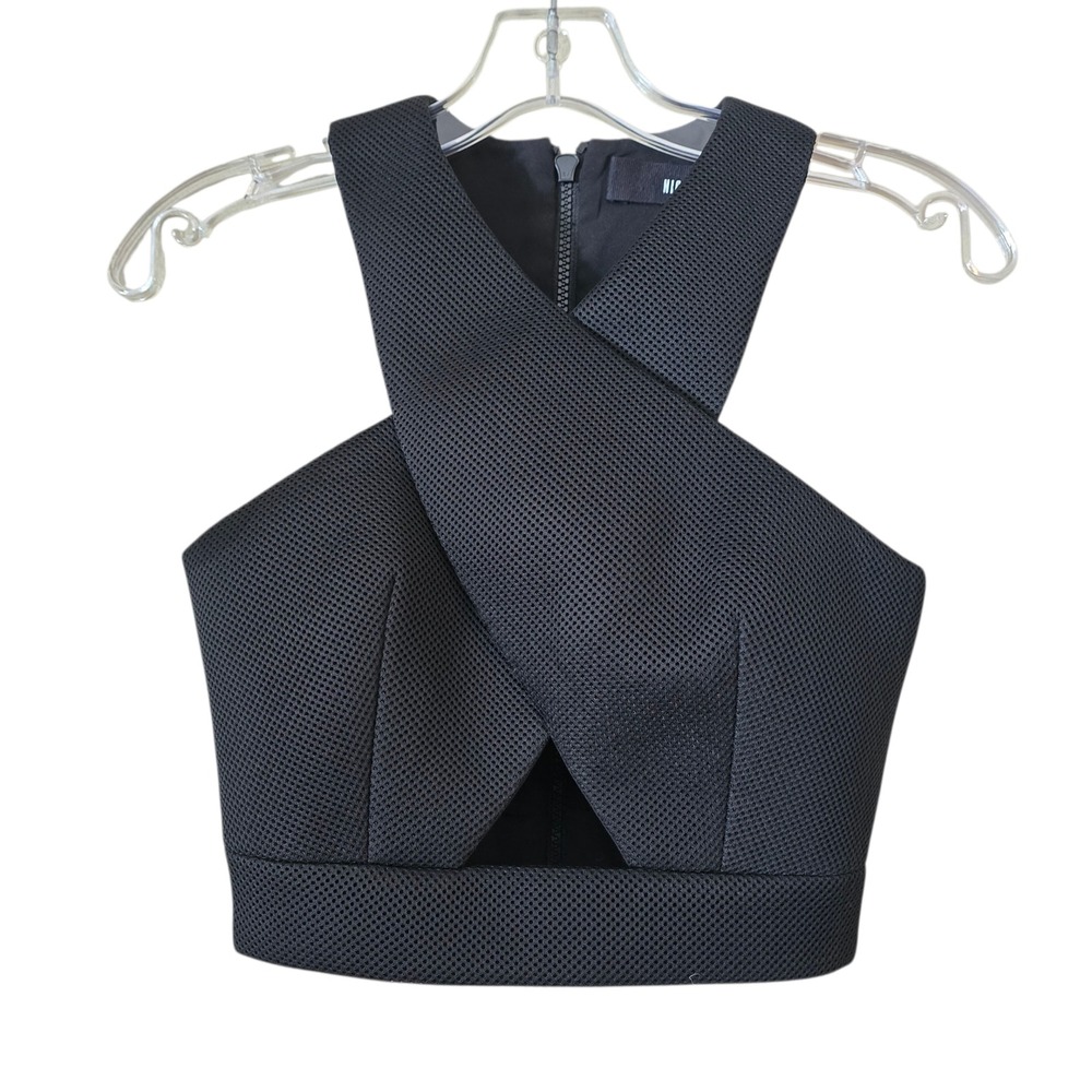 Nicholas Black Textured Mesh Criss Cross Halter Crop Top‎ US 0 Australian Made